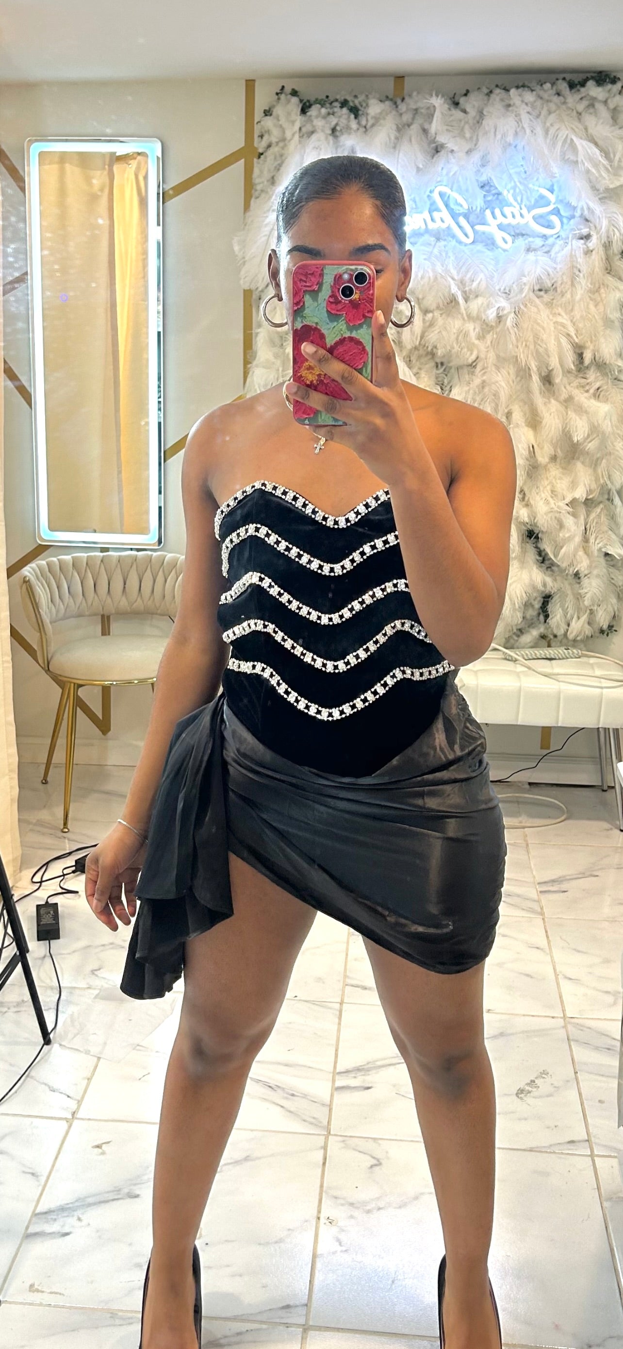 READY TO SHIP Chain Reaction Velvet Satin Ruched Mini Dress