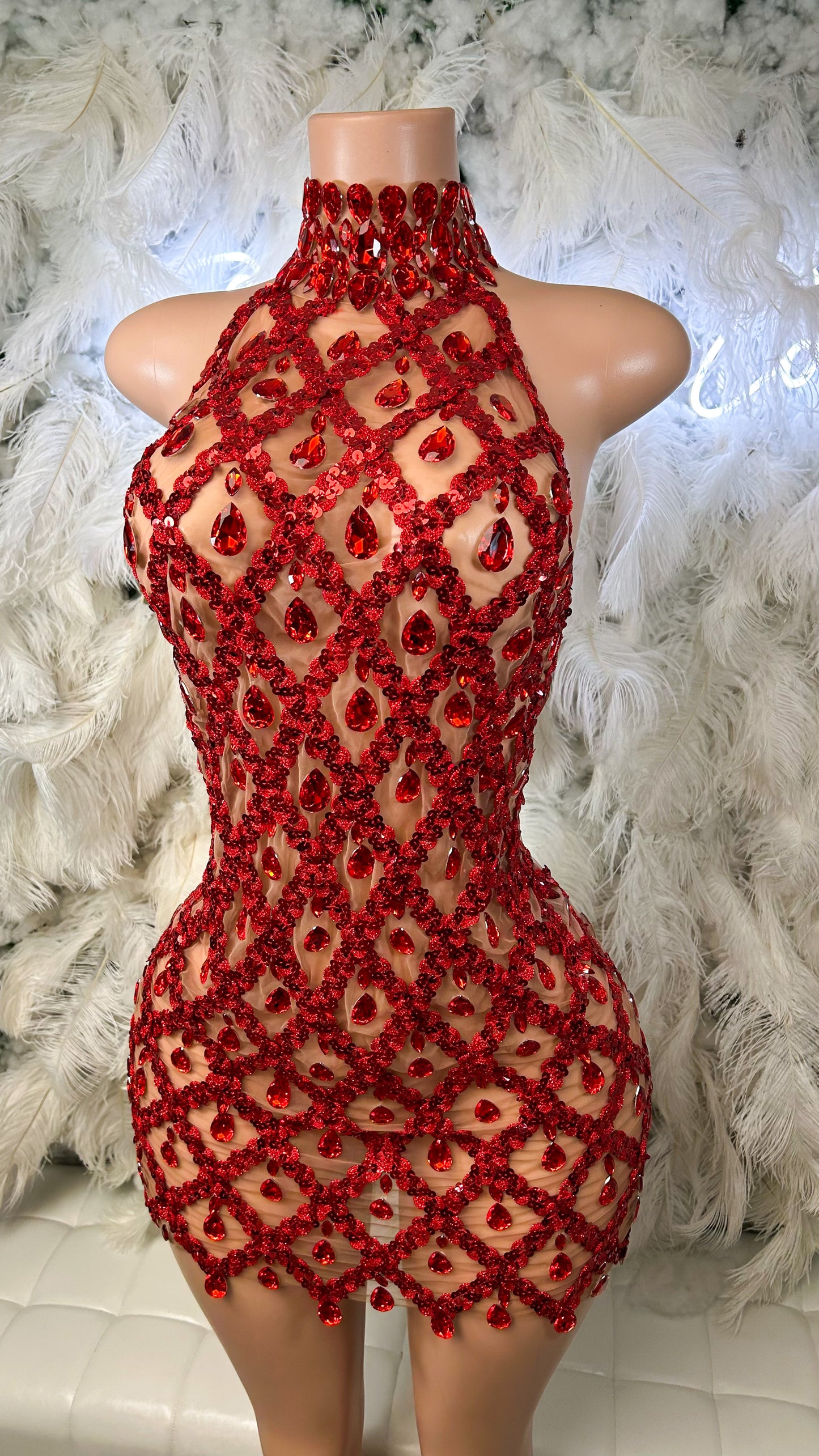 PREORDER ONLY Diamond Lifestyle Luxe Sequin Gem Mesh Dress-Red
