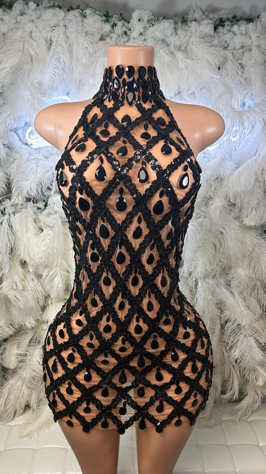 PREORDER ONLy  Diamond Lifestyle Luxe Sequin Gem Mesh Dress- Black