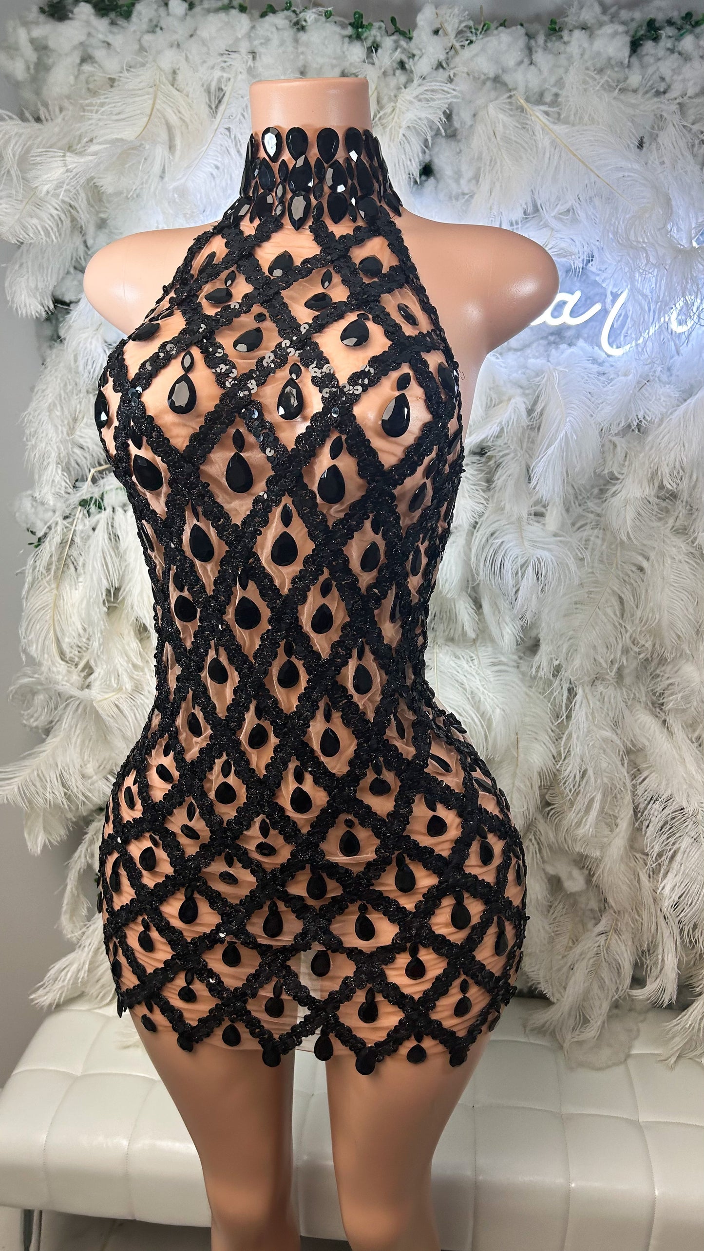 PREORDER ONLy  Diamond Lifestyle Luxe Sequin Gem Mesh Dress- Black