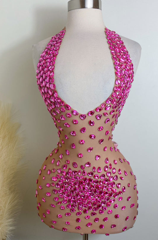 She's A Dream Rhinestone Lux Velvet Dress -Pink PREORDER ONLY