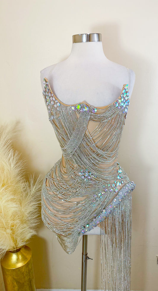 PREORDER ONLY Layla's Top Pick Luxury Chained Corset Mini Dress- Nude