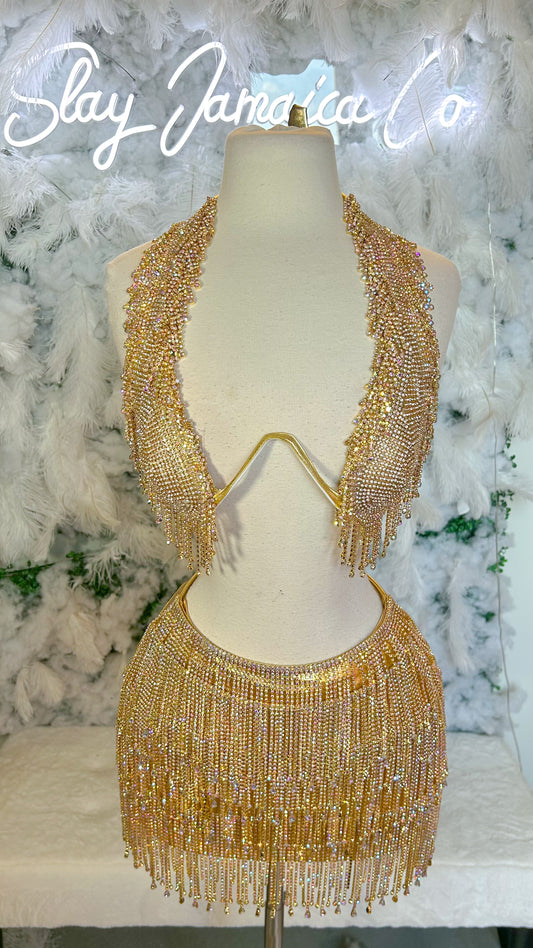 Preorder/MADE TO ORDER ONLY Rich Bitch Lifestyle Luxe Skirt Set -Gold